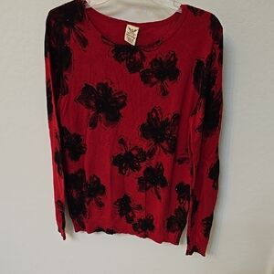 Faded Glory Red and Black Floral Blouse